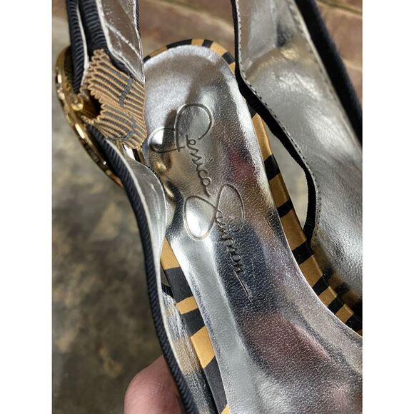 Jessica Simpson Tan & Black Zebra Fabric Sling Back Wedge Size 6 - Picture 9 of 10